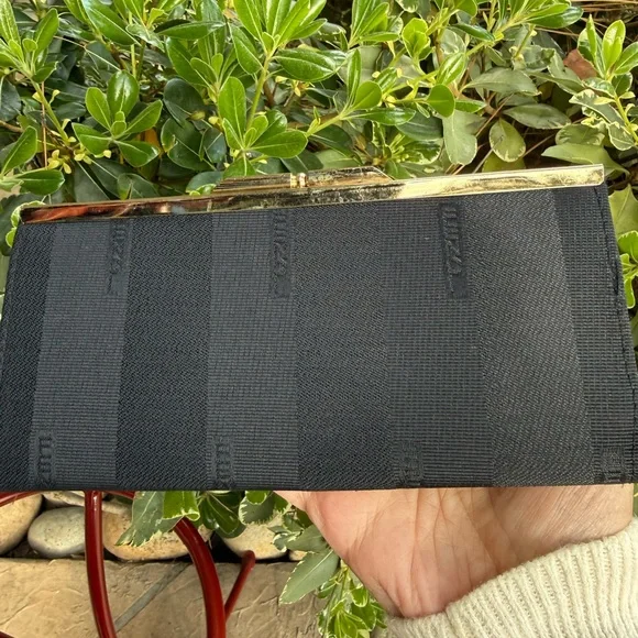 Luiza Black Textured Fabric Clutch with Gold Frame by Luiza - Picture 7 of 16